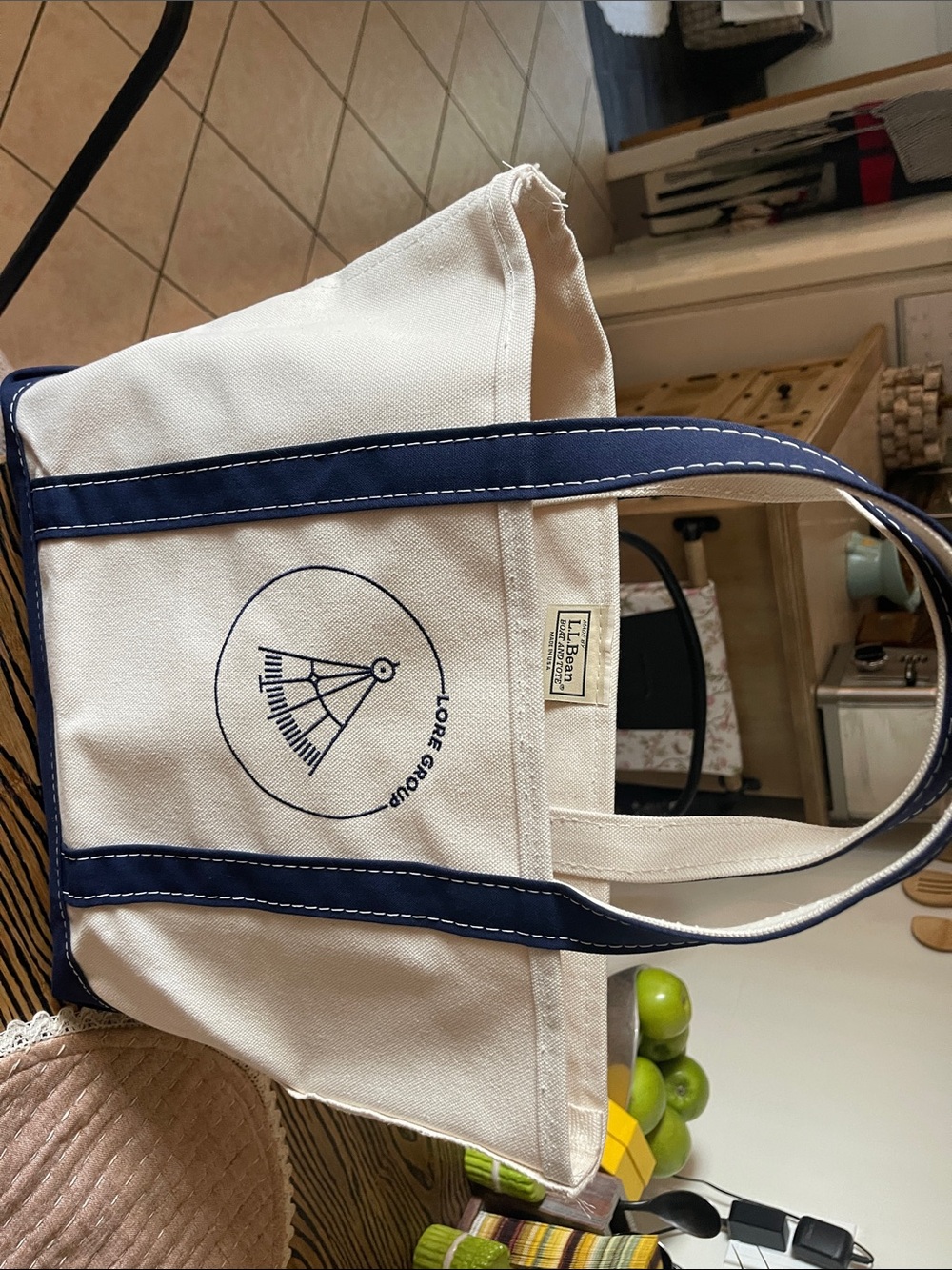 L.L. Bean Cream Canvas Tote with Navy Trim